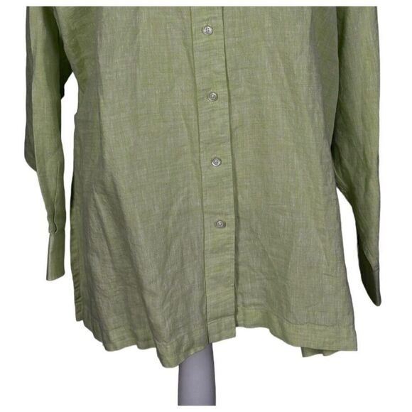 New Lands' End Top Size 20W Button Down Green Linen Long Sleeve Preppy Classic - Picture 4 of 11